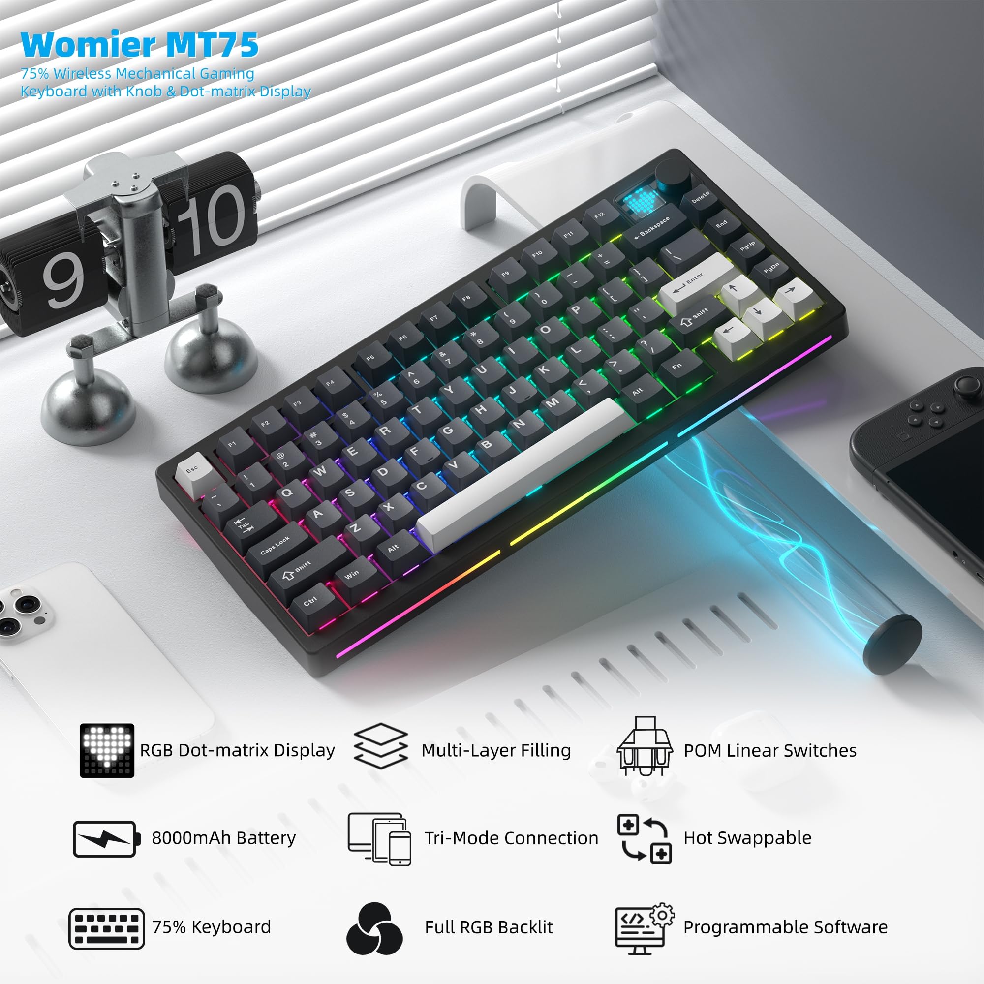 Clavier mécanique sans fil Wom - Gaming Keyboard Thocky avis et prix